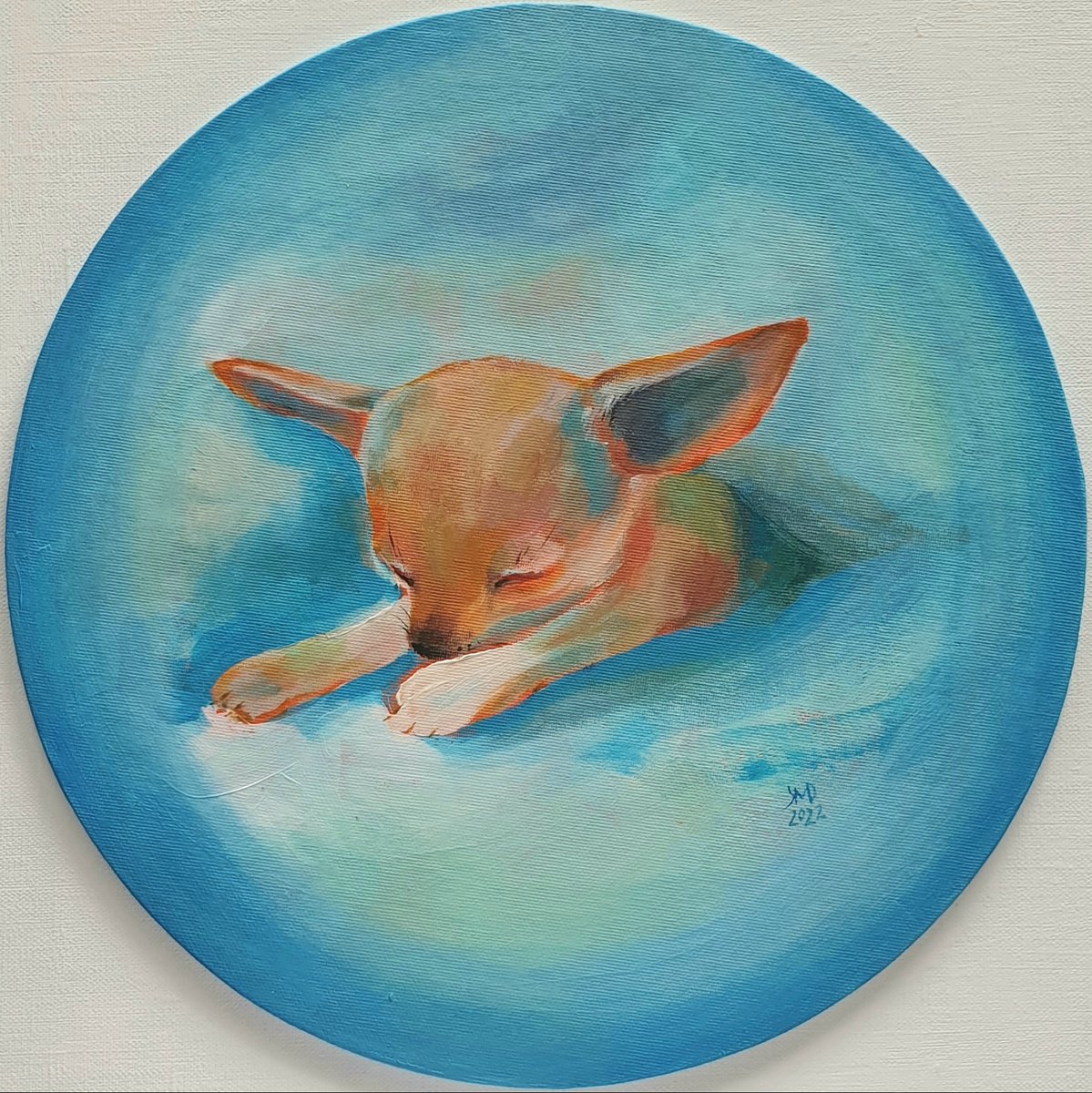 Expressive Animal Acrylic Painting By Ksenia June, 12 X 12", Chihuahua In Blues, Original Artwork