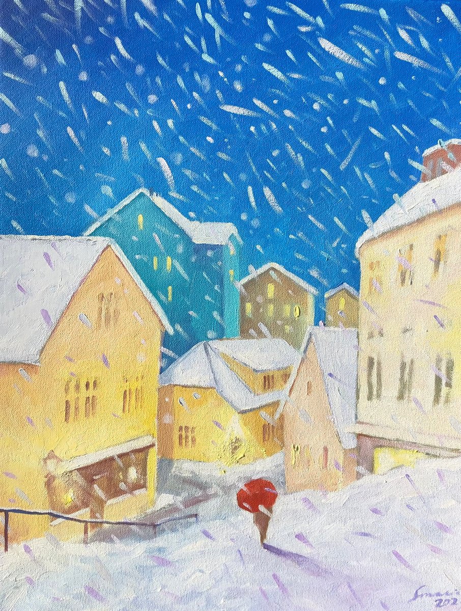 Snowfall In Bergen By Volodymyr Smoliak, 16 X 20, Artwork For Sale On Artfinder