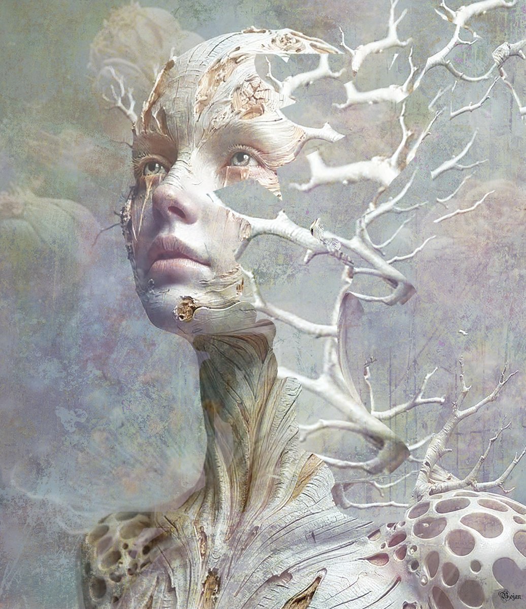 Illustrative Portrait Photograph By Bojan Jevtic, 37 X 43, Where The Forest Remembers Her, Original Artwork