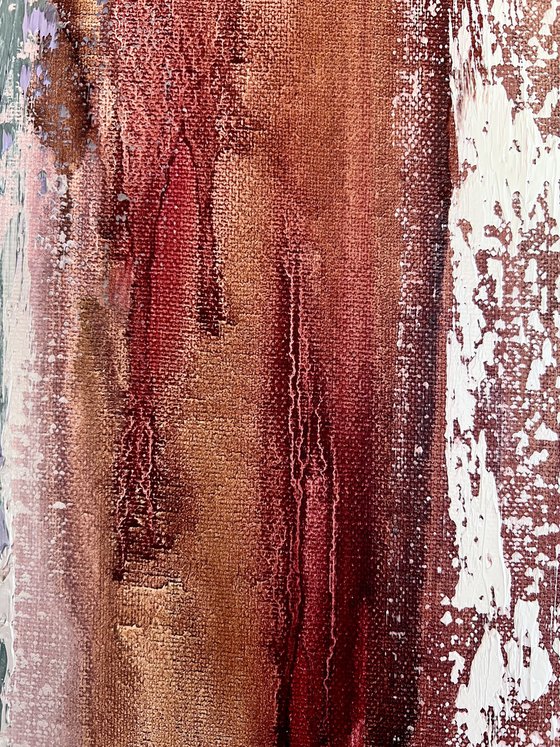 Pink White Oil canvas.  Powdery Textured Abstract Art.