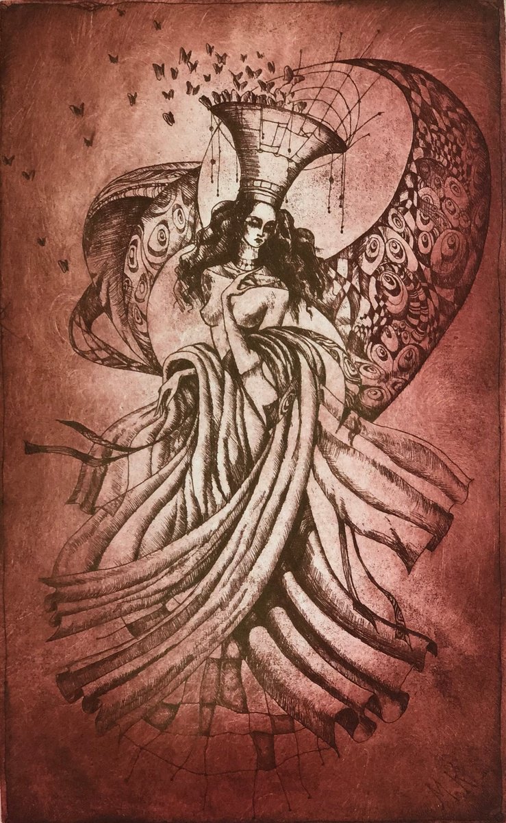 Illustrative Portrait Etchings & Engravings By Marina Korenfeld, 7 X 11", Muse, Original Artwork