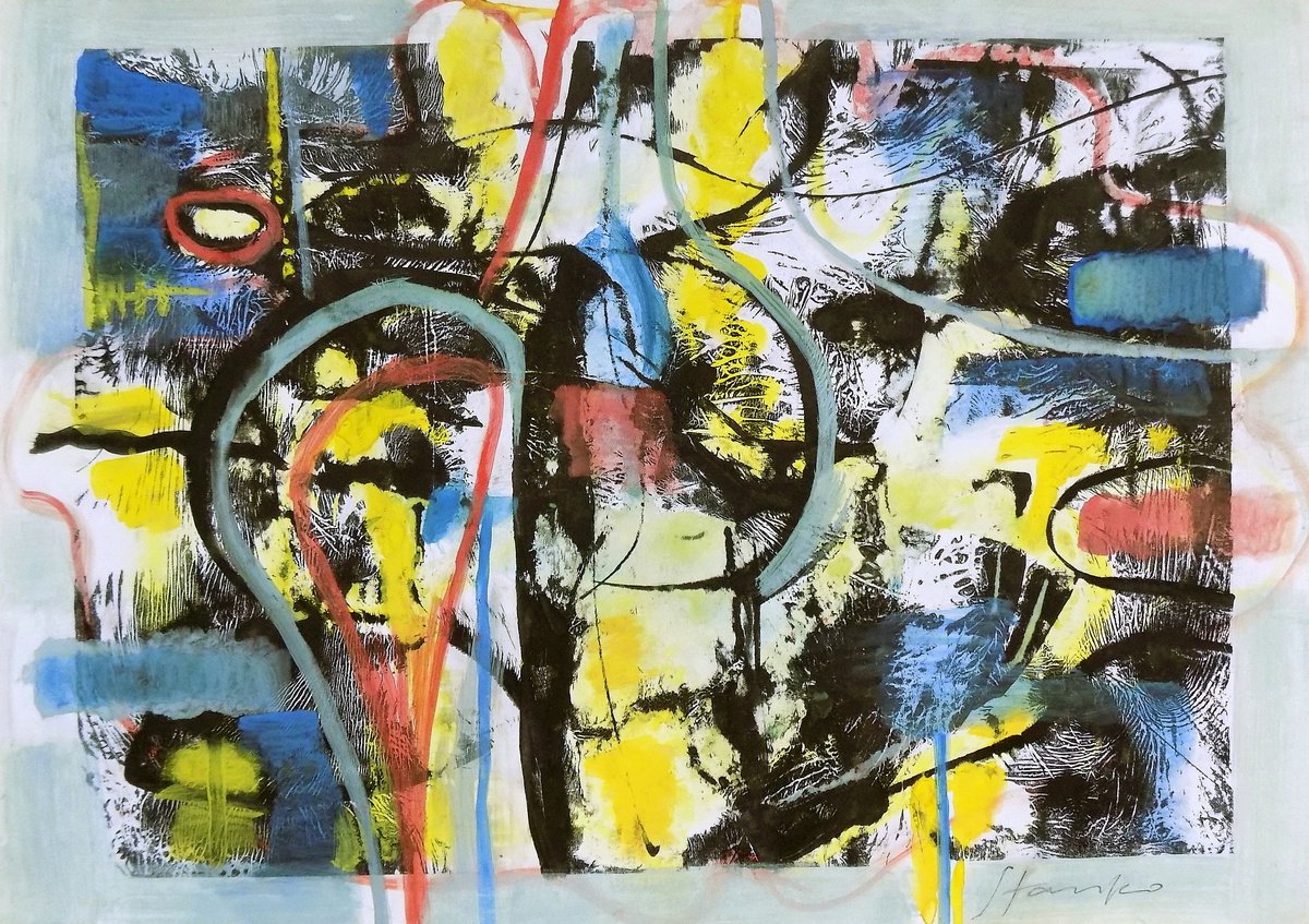 Abstract Acrylic Painting By Stanislav Bojankov, 28 X 20", Improvisation-Xxxiii, Original Artwork