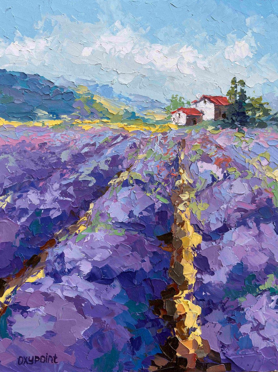 Impressionistic Landscape Oil Painting By Oxypoint, 9 X 12", "Lavender Dreams Of Provence", Original Artwork
