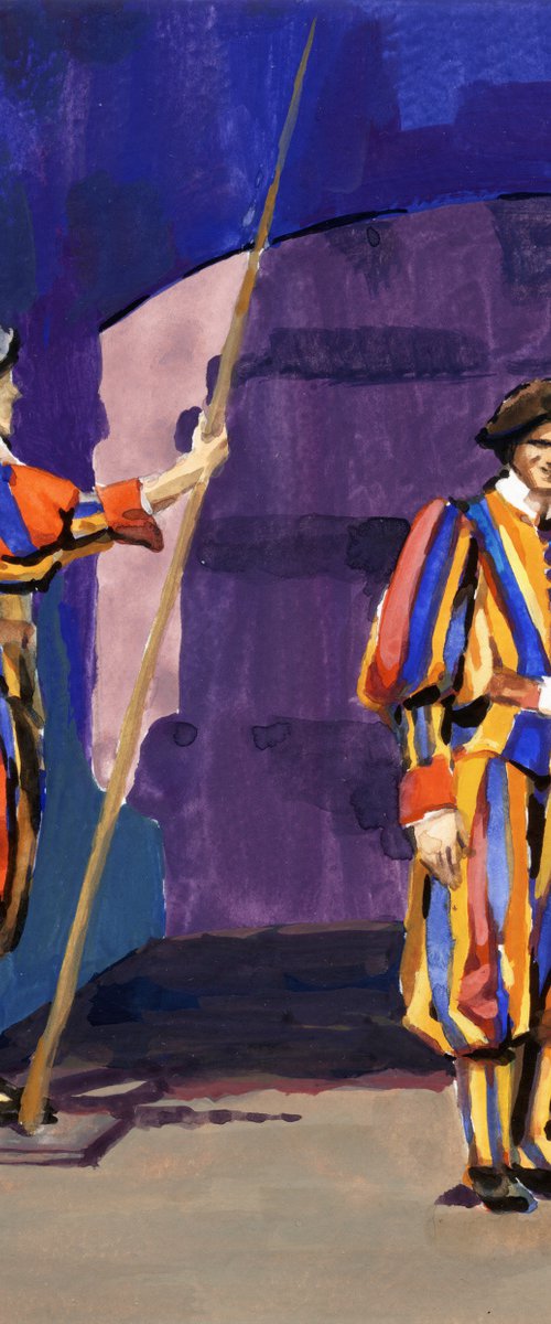 Vatican guard, Gouache sketch, Italy, Rome by Yulia Evsyukova