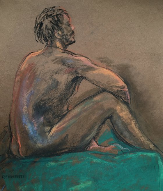 Contemplation a Male Nude Study with Green cloth