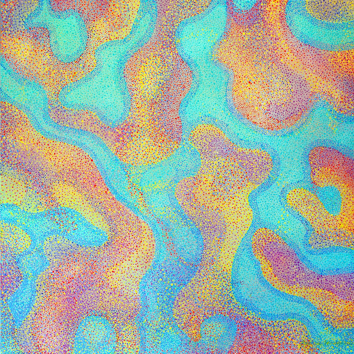 Impressionistic Abstract Acrylic Painting By Josephine Window, 36 X 36", Earth-Water 1, Original Artwork