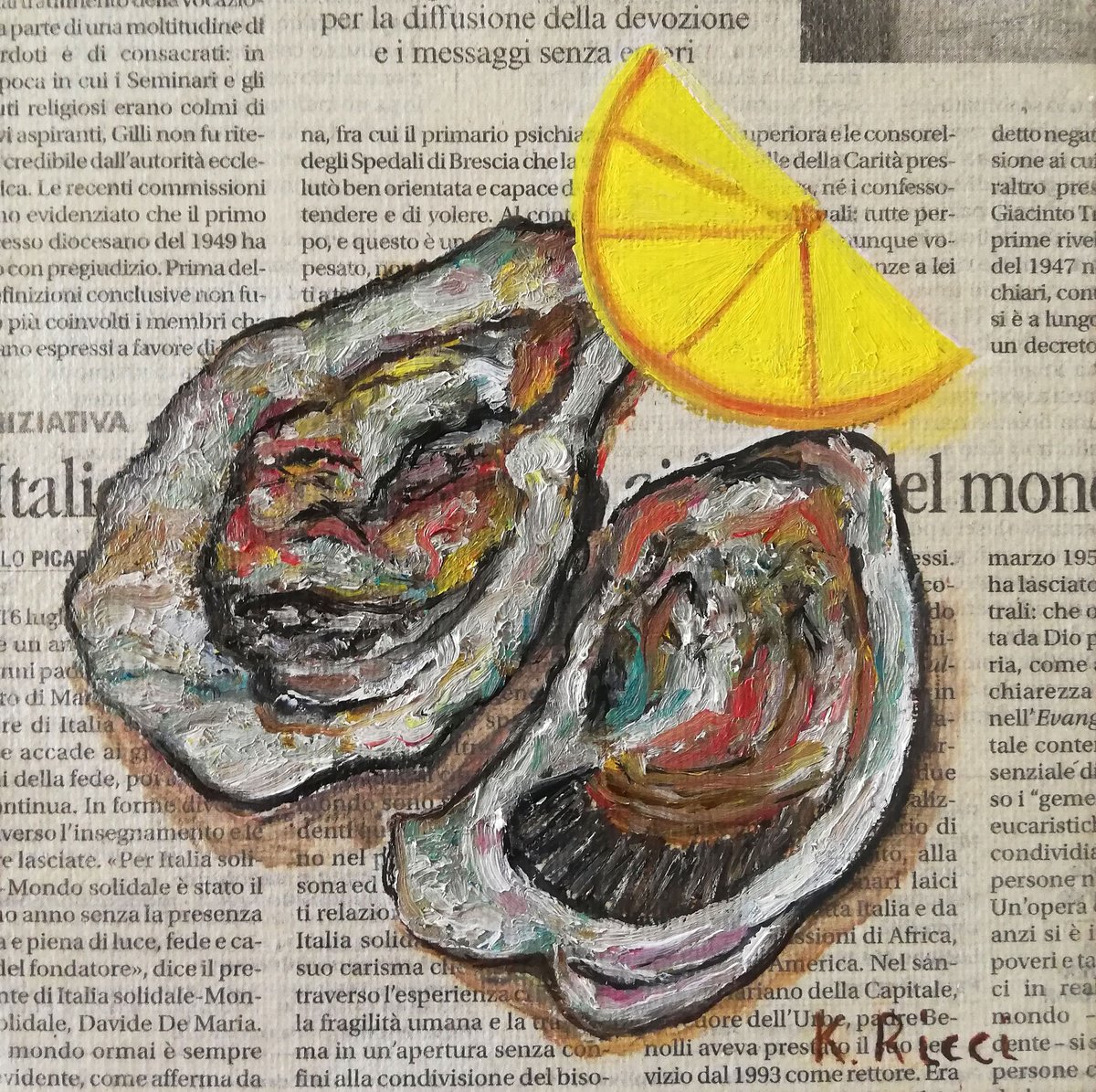 Oysters on Newspaper by Katia Ricci