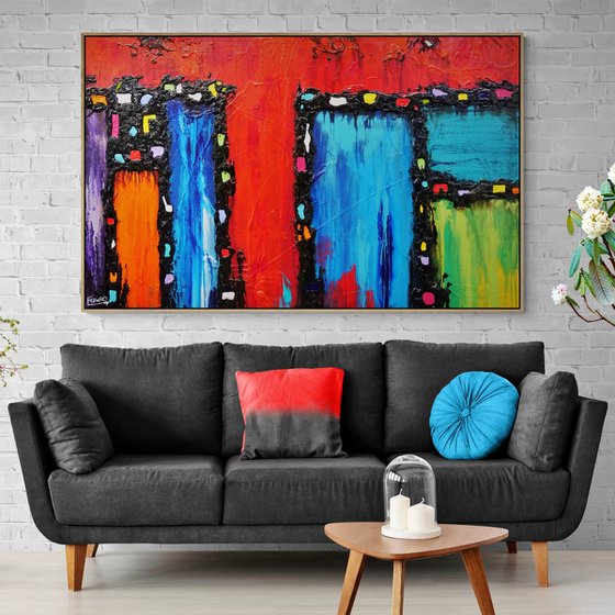 Red Circus 160cm x 100cm Textured Abstract Art