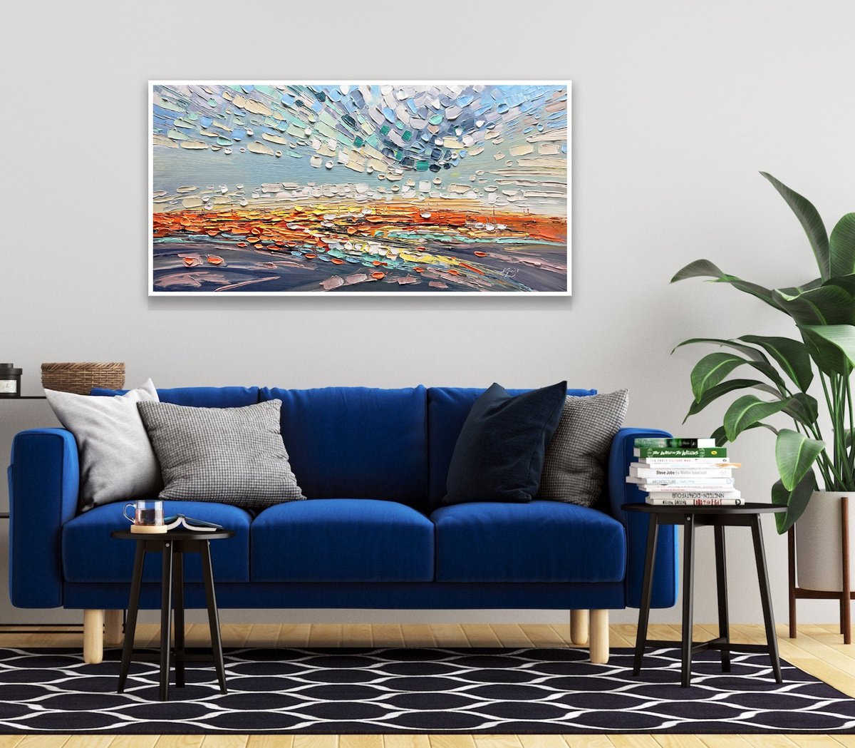 Light River - Textured Canvas Impasto Abstract Painting, Multicolor Sea Landscape, Living... by Lana Guise