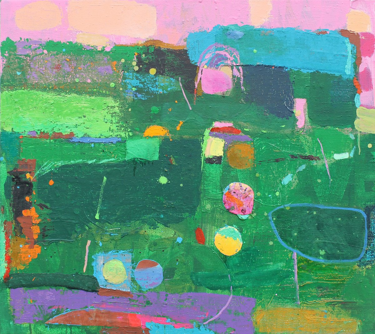 Geometric Abstract Acrylic Painting By Sergiy Dekalyuk, 35 X 31", Stars On The Ground, Original Artwork