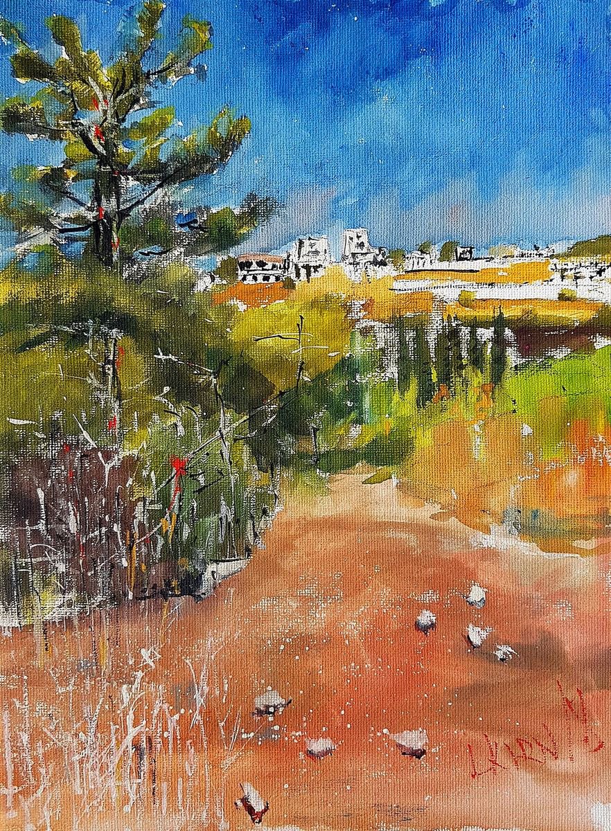 Impressionistic Landscape Painting By Leonid Kirnus, 8 X 11", Mountain Village, Original Artwork