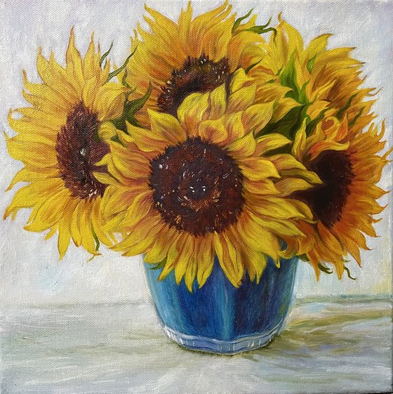 Sunflowers in a Blue Vase