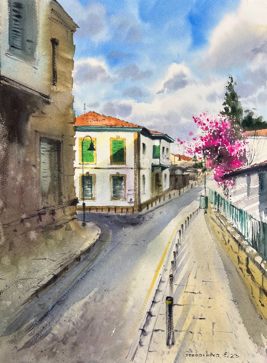 Impressionistic Cityscapes Watercolour By Eugenia Gorbacheva, 12 X 16, Streets In Nicosia, Original Artwork