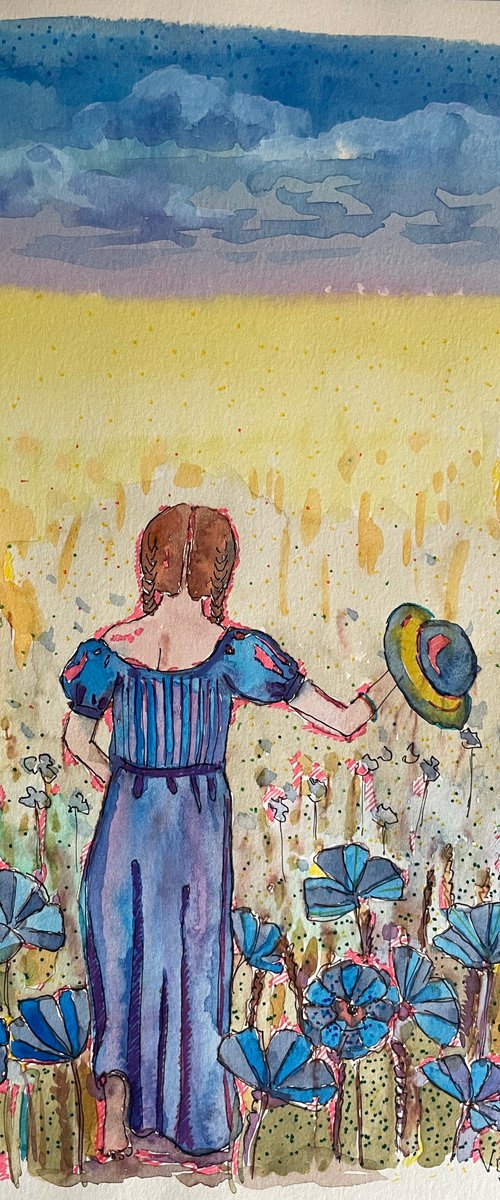 Girl in the field of Ukraine by Mary Voloshyna