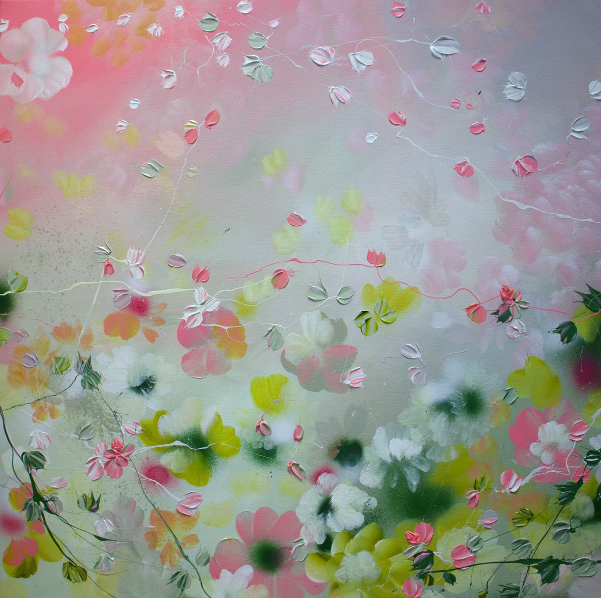 Square acrylic floral painting -?Sakura Roses-? by Anastassia Skopp