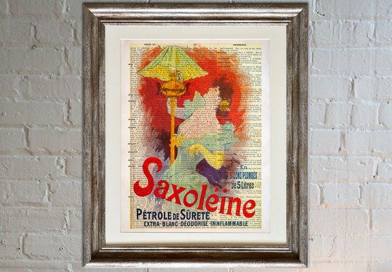 Saxoléine, Pétrole de sureté - Collage Art Print on Large Real English Dictionary Vintage Book Page