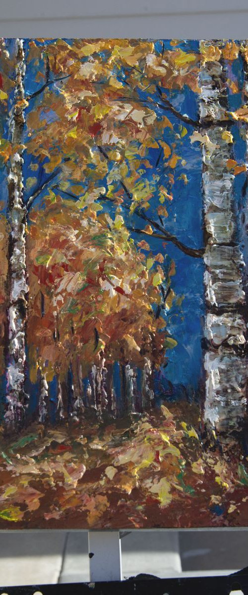 Enchanting Forest: Birch and Aspen Trees  with Palette Knife by Lena Owens at OLena Art