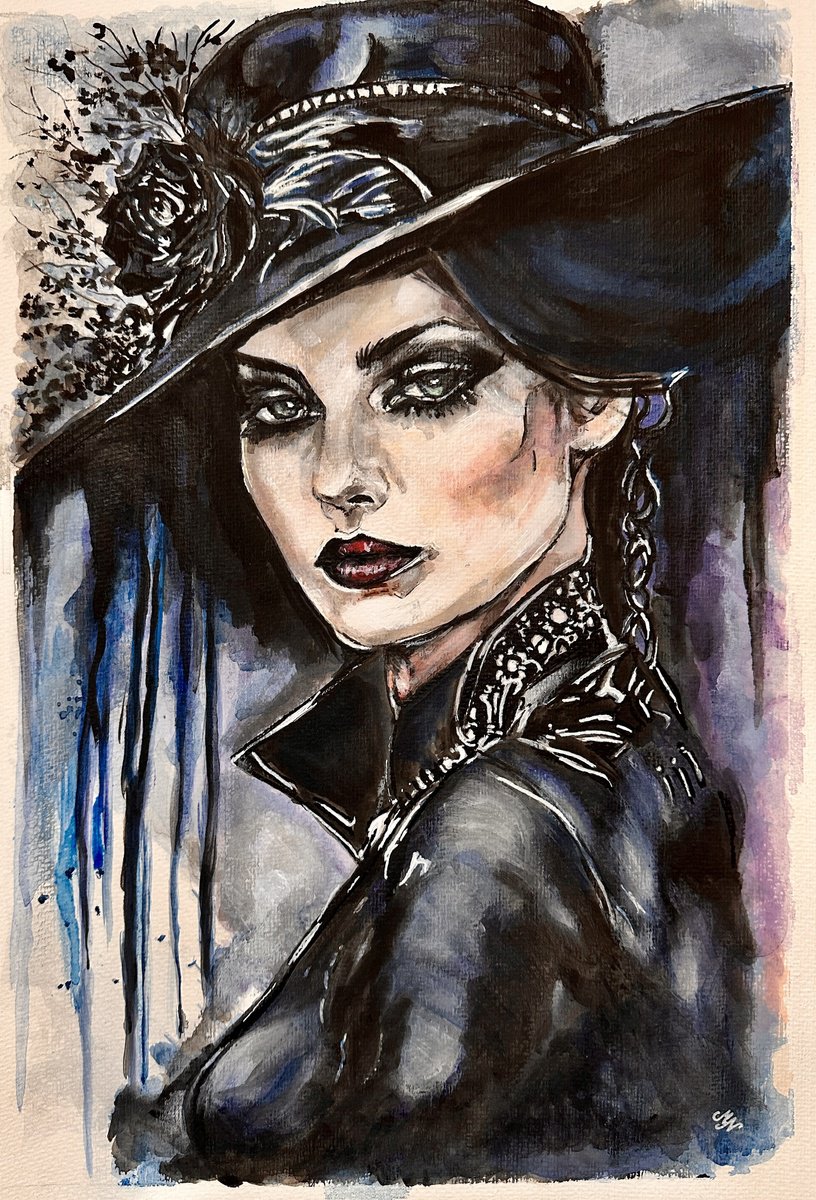 Impressionistic Portrait Watercolour By Misty Lady - M. Nierobisz, 13 X 19", Gothic Beauty, Original Artwork