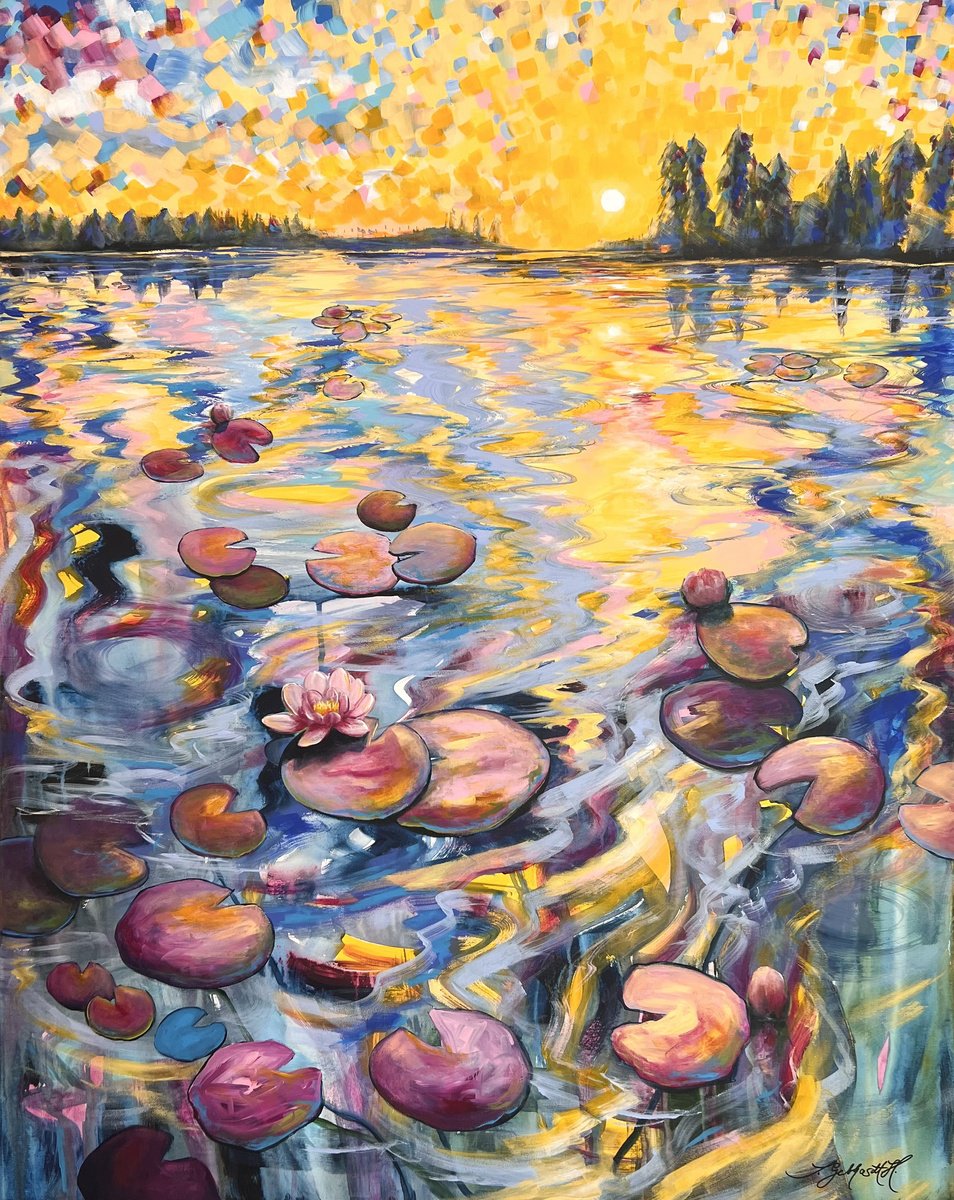 Impressionistic Landscape Acrylic Painting By Sandra Gebhardt-Hoepfner, 31 X 39", Floating 4, Original Artwork