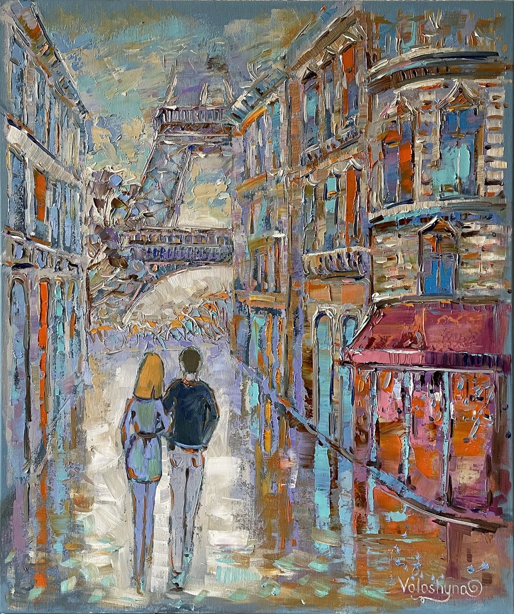 Impressionistic Cityscapes Oil Painting By Mary Voloshyna, 20 X 24", "When We Are In Paris". Original Oil Painting, Artfinder