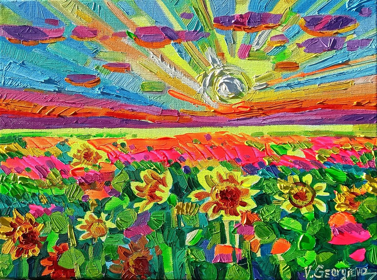 Expressive Landscape Painting By Vanya Georgieva, 16 X 12", At The Last Glance With The Light, Original Artwork