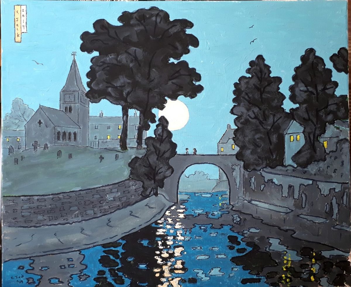 Landscape Acrylic Painting By Colin Ross Jack, 24 X 20, Nocturne: Dreel Burn, Anstruther, Original Artwork