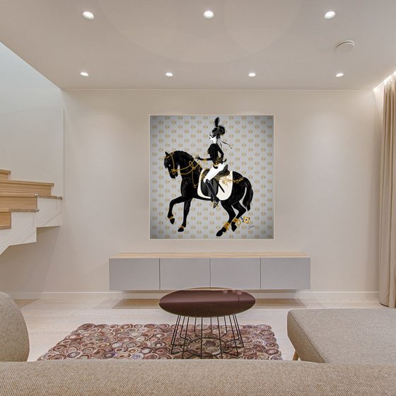 Miss Perle - Burlesque Star - Equestrian - Art Deco - XL Large Painting