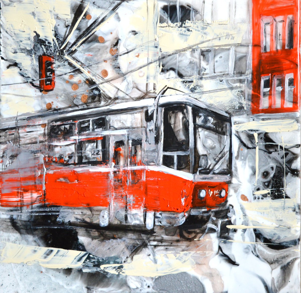 Urban And Pop Painting , Sofia Tram By Milena Gaytandzhieva, 12 X 12, Artwork For Sale On Artfinder