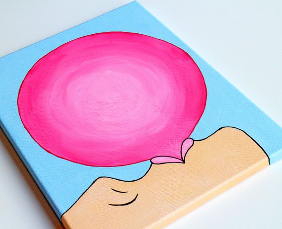 Pop! Large Bubble Gum Bubble Pop Art Painting On Canvas