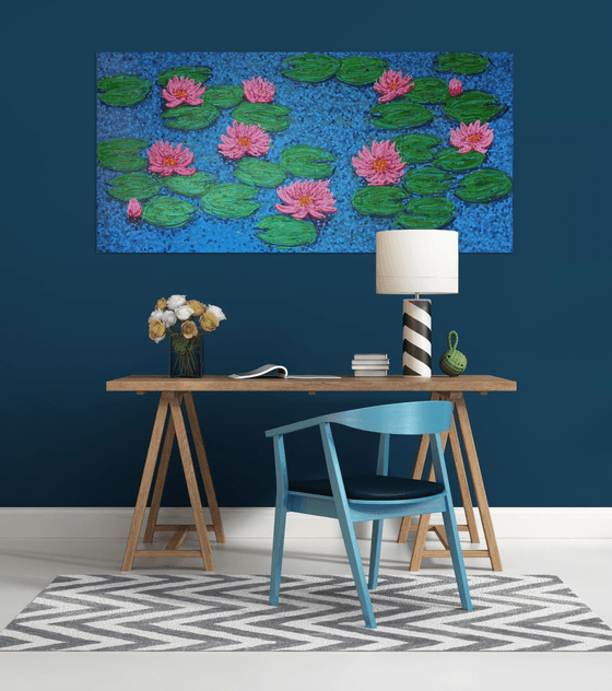 Pond with water lilies / ORIGINAL ACRYLIC PAINTING