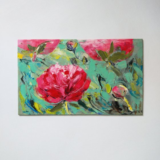 Peonies. Etude. Original oil painting