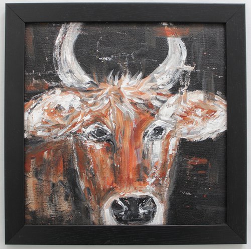 Cow - Farm Animal - Acrylic painting-framed-ready to hang. by Vikashini Palanisamy