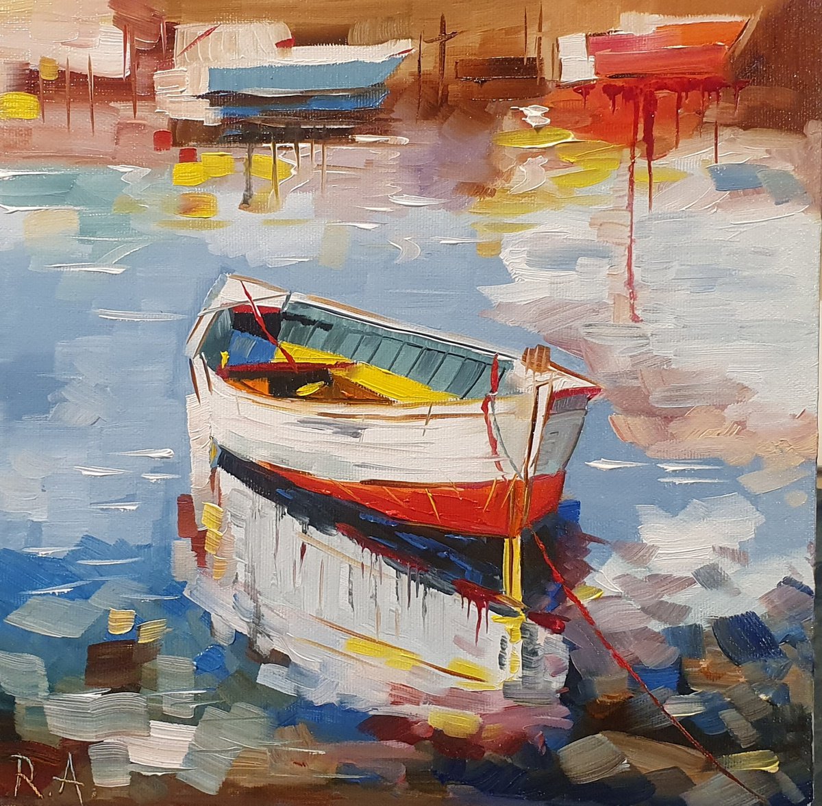 Colorful boat art 30*30 cm by Anna Reznik