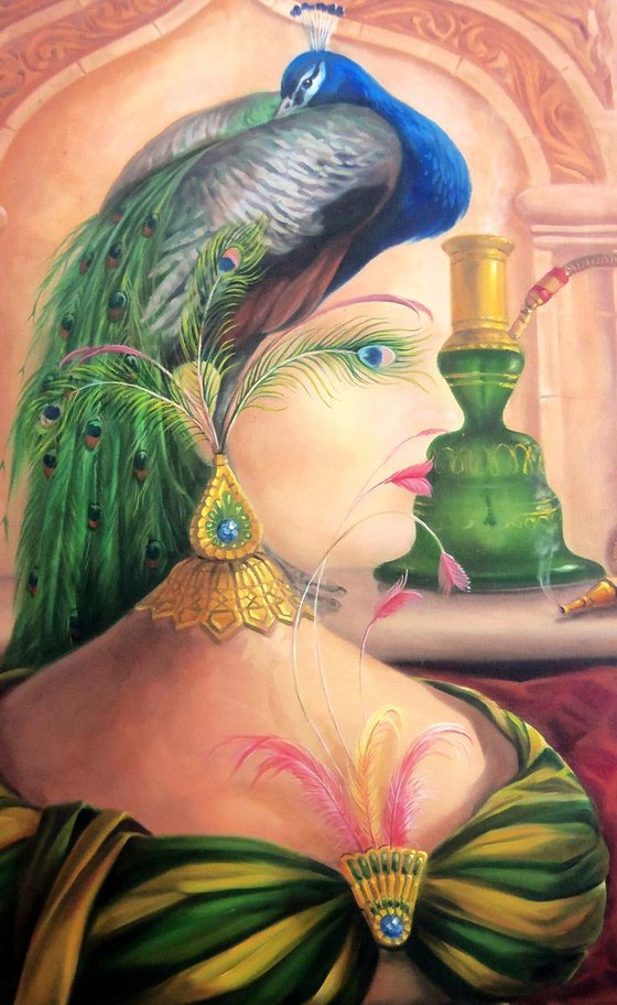 The dreams of peacock 60x80cm, oil painting, surrealistic artwork
