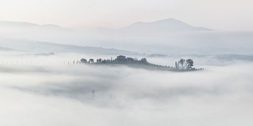 Island in the fog, Landscape in Tuscany - Limited edition 1 of 5 by Peter Zelei