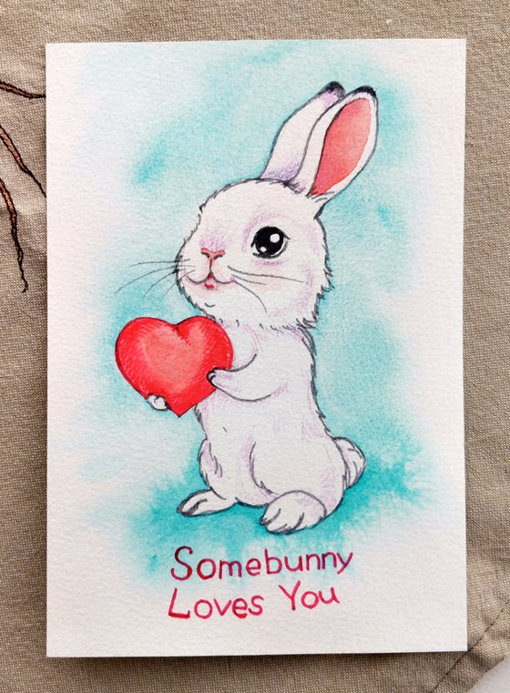 Set of 2 cards for Valentine's day - Some Bunny Loves You! -  Valentine’s Day - Cute Bunny Valentine's Day Card