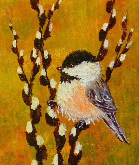 Chickadee # 22 - acrylic on 5X7 canvas - varnished and framed (SOLD)
