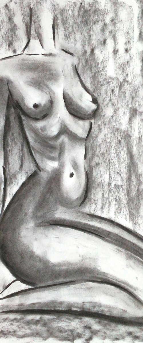 Woman Nude Charcoal Art by Halyna Kirichenko