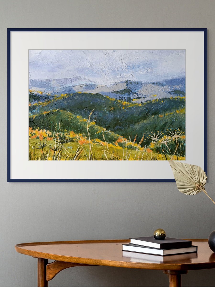 Impressionistic Landscape Acrylic Painting By Evgen Semenyuk, 20 X 16, Clouds Over Gold Of Grass, Original Artwork