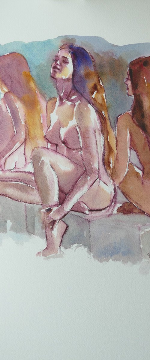 seated nude 3 poses by Rory O’Neill