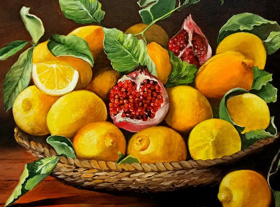 Lemons and pomegranates - still life - original painting