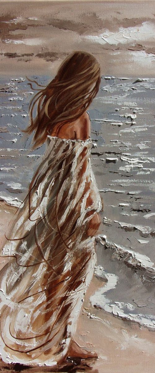 " MAGIC PLACES IX "- SKY SEA SAND liGHt  ORIGINAL OIL PAINTING, GIFT, PALETTE KNIFE by Monika Luniak