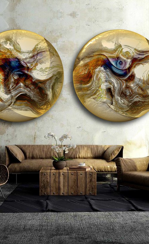 Mundos III/XL large circular diptych, set of 2 by Javier Diaz