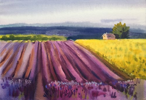 Landscape with lavender field. by Natalia Veyner