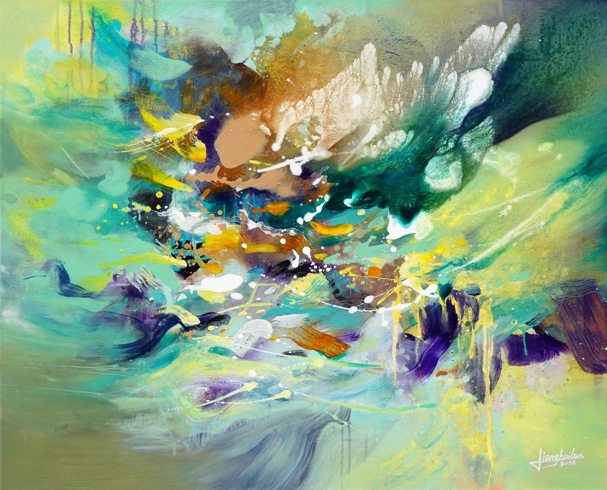 Abstract Acrylic Painting By Liang Hailun, 39 X 32", N°263, Original Artwork