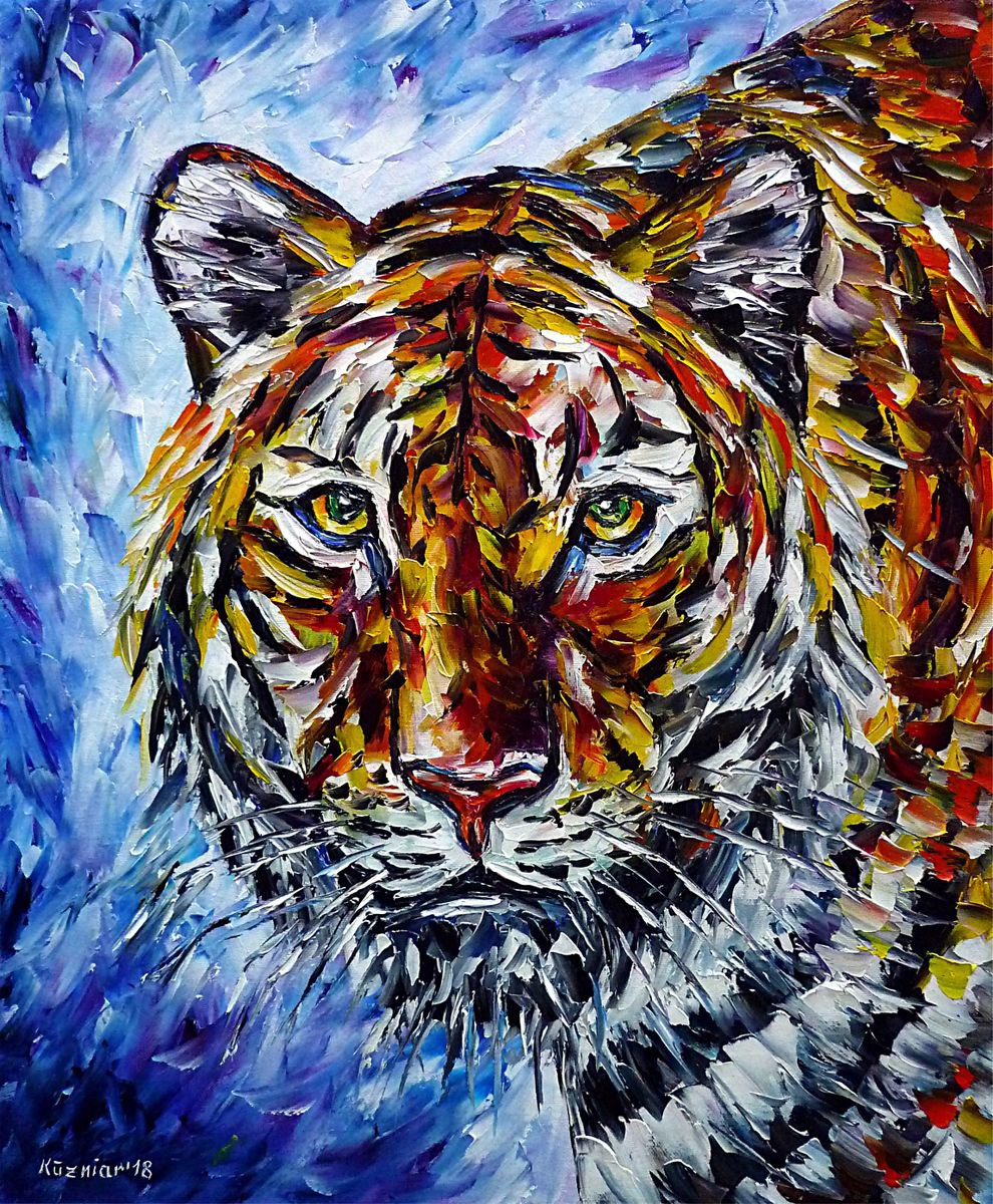 Expressive Animal Oil Painting By Mirek Kuzniar, 20 X 24", Tiger, Original Artwork