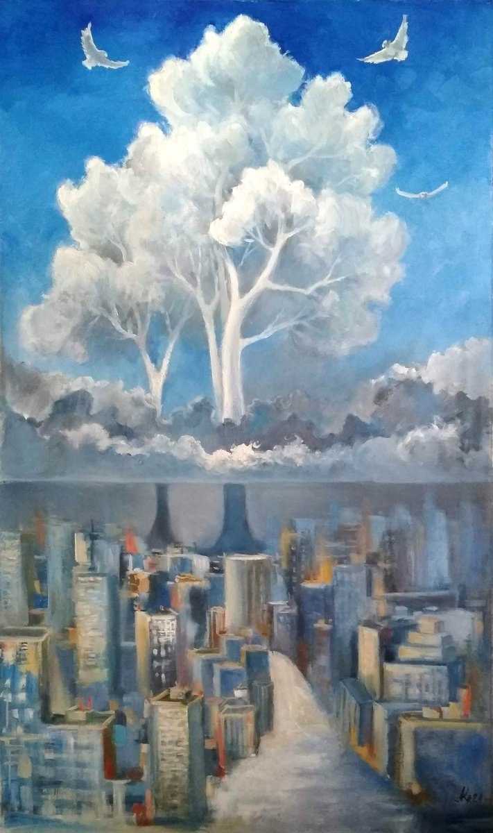 Expressive Landscape Oil Painting By Ann Krasikova, 24 X 39, Urban Awakening, Original Artwork