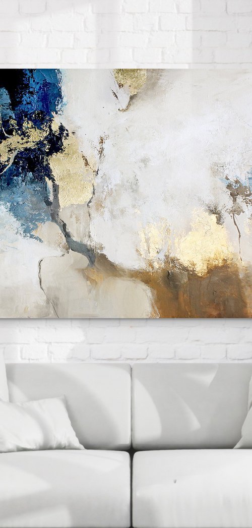 "Avalanche 4" Abstract acrylic blue gold art by Yana Sagan