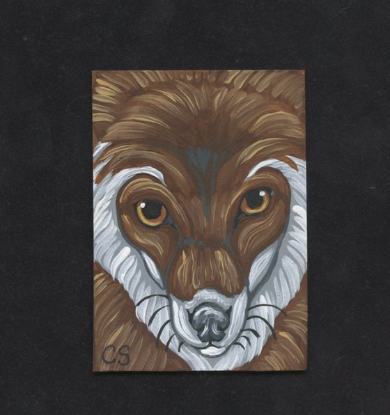 ACEO ATC Original Miniature Painting Red Fox Wildlife Art-Carla Smale