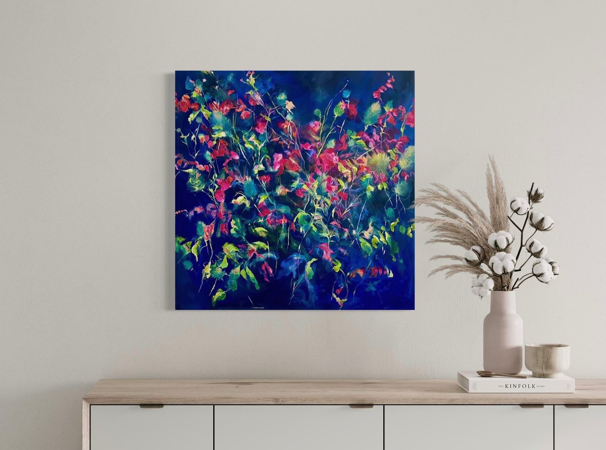 Organic Botanical Oil Painting By Clara Wilkinson, 31 X 31, Hot Shot Pink, Original Artwork